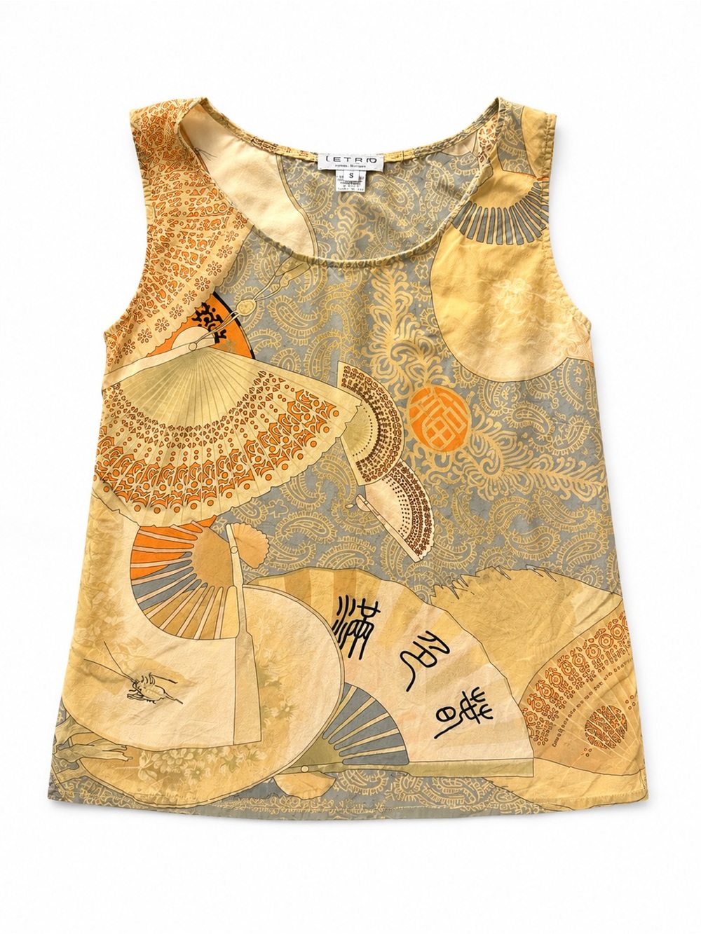 Citron Sleeveless Fan-Print Silk Shell in Yellow